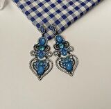Mavi Taşlı Kore Stil Küpe