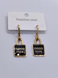 Gold Renk Good Luck Çelik Küpe