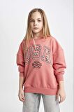 DeFacto Kız Çocuk Oversize Fit Bisiklet Yaka Baskılı Sweatshirt C0571A824SPBR107