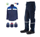 Kışlık İş Takımı Çok Cepli Reflektörlü Mont 4111 ve 7/7 İş Pantolonu 2958 Lacivert Renk Yüzde Yüz Pamuk