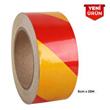 Reflektif Fosforlu Çapraz Şerit Bant, Çift Renk Reflekte İkaz Bandı 5cm x 25M