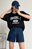Kadın Tişört Baskılı Uzun T-shirt Pamuklu Oversize Tişört UNIVERSİTY-KADIN