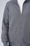 Erkek Dik Yaka Fermuar Kapama Çift Cepli Sweatshirt