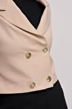 Kadın Kruvaze Yaka Gold Düğme Detaylı Crop Blazer Ceket
