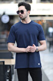 Erkek Bisiklet Yaka Regular Fit Pamuklu T-Shirt Lacivert - 5446
