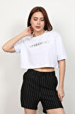 Kadın Let`s Handout Baskılı Crop Top T-Shirt
