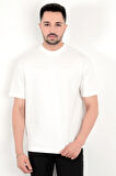Erkek Beyaz Eteği Baskılı Pamuklu Oversize T-Shirt