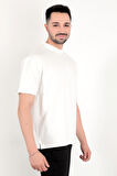 Erkek Beyaz Eteği Baskılı Pamuklu Oversize T-Shirt