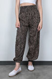 Leopar Desenli Kadın Şalvar Yoga Pantolonu %100 Viskon Çift Cepli - 2460