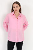 Kadın Toz Pembe Uzun Kollu Basic Pamuklu Oversize Gömlek - 3900