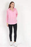 Kadın Toz Pembe Uzun Kollu Basic Pamuklu Oversize Gömlek - 3900