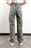Kadın Jean Straight Leg %100 Pamuk Tint Gri Boru Paça Yüksek Bel Kot Pantolon - JB591-2516