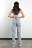 JB Paris Boru Paça Yüksek Bel Boyfriend Jean %100 Pamuk Buz Mavi Kadın Kot Pantolon - 591-2139
