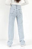 Kadın Straight Fit Jean Buz Mavi Likralı Yüksek Bel Pamuklu - 616-2269