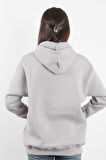 Kadın Kapüşonlu Oversize Sweatshirt Üç İplik Kanguru Cepli Gri Hoodie - 2502