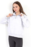 Kadın Karmelanj Pamuklu Yarım Fermuarlı 3 İp Şardonlu Sweatshirt - 2512