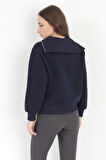 Kadın Lacivert Pamuklu Yarım Fermuarlı 3 İp Şardonlu Sweatshirt - 2512