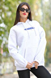 Kadın Kapüşonlu Sweatshirt Kar Melanj Vintage Baskılı Kanguru Cepli Şardonlu 3İp - 25102