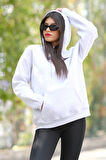 Kadın Kapüşonlu Sweatshirt Kar Melanj Vintage Baskılı Kanguru Cepli Şardonlu 3İp - 25102