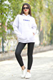 Kadın Kapüşonlu Sweatshirt Kar Melanj Vintage Baskılı Kanguru Cepli Şardonlu 3İp - 25102