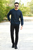 JB İndigo Erkek O Yaka Laking Pike Pamuklu Sweat - 5453