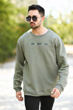 Erkek Oversize Sweatshirt Yeşil 3 İplik Baskılı Bisiklet Yaka Ribanalı Pamuk Karışım - 10018