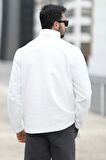 Erkek Kışlık Polarlı Sweatshirt Beyaz Yarım Fermuarlı Dik Yaka Boğazlı - 6053