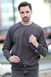 Erkek Oversize Sweatshirt Antrasit İntersoft Ribanalı Bisiklet Yaka Rahat Kesim - 5737