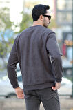 Erkek Oversize Sweatshirt Antrasit İntersoft Ribanalı Bisiklet Yaka Rahat Kesim - 5737