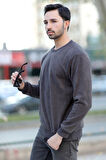 Erkek Oversize Sweatshirt Antrasit İntersoft Ribanalı Bisiklet Yaka Rahat Kesim - 5737