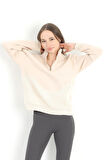 Kadın Taş Dik Yaka Triko Detaylı Yarım Fermuarlı Sweatshirt - 5087