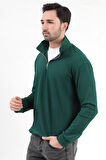 Erkek Yeşil Dik Yaka Yarım Fermuarlı Esnek Örme Regular Fit Sweatshirt - 16814