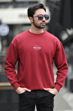 Erkek Bisiklet Yaka Marka Baskılı Üç İplik Şardonlu Sweatshirt Bordo - 5255-1