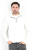 Erkek Ekru Dik Yaka Yarım Fermuarlı Esnek Örme Regular Fit Sweatshirt - 16814