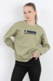 Kadın I Am Another Baskılı Bisiklet Yaka Oversize Sweatshirt Haki - 2585