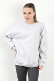 Kadın Bisiklet Yaka Oversize Pamuklu Sweatshirt Karmelanj - 9008