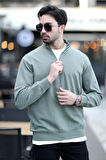 Erkek Dik Yaka Yarım Fermuarlı Dokulu Sweatshirt Haki - 5470