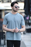 Erkek Bisiklet Yaka Regular Fit Pamuklu T-Shirt Açık Haki - 5446