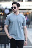 Erkek Bisiklet Yaka Regular Fit Pamuklu T-Shirt Açık Haki - 5446