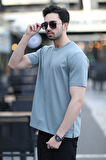 Erkek Bisiklet Yaka Regular Fit Pamuklu T-Shirt Açık Haki - 5446