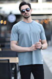 Erkek Bisiklet Yaka Regular Fit Pamuklu T-Shirt Açık Haki - 5446