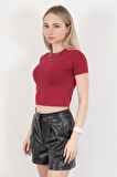 Kadın Bisiklet Yaka Pamuklu Basic T-Shirt Bordo – MS0000102