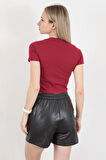 Kadın Bisiklet Yaka Pamuklu Basic T-Shirt Bordo – MS0000102