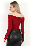 Kadın Kayık Yaka Uzun Kol Basic Bluz Bordo - MS0000505