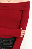 Kadın Kayık Yaka Uzun Kol Basic Bluz Bordo - MS0000505