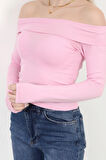Kadın Kayık Yaka Uzun Kol Basic Bluz Pembe - MS0000505