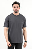 Erkek Bisiklet Yaka Pamuklu T-Shirt Antrasit - 2610
