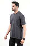 Erkek Bisiklet Yaka Pamuklu T-Shirt Antrasit - 2610
