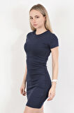 Kadın Bisiklet Yaka Slim Fit Kısa Elbise Lacivert - MS0000515