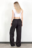 Kadın Beli Lastikli Bağcıklı Bol Paça Pantolon Siyah - 5355